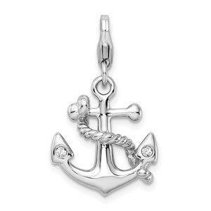 925 Silver 3-D Enameled Swarovski Crystal Anchor Bracelet Charm Lobster Clasp